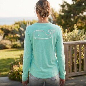 NWT Vineyard Vines | Long Sleeve Green Whale Graphic Tee Pink White Ombre Medium